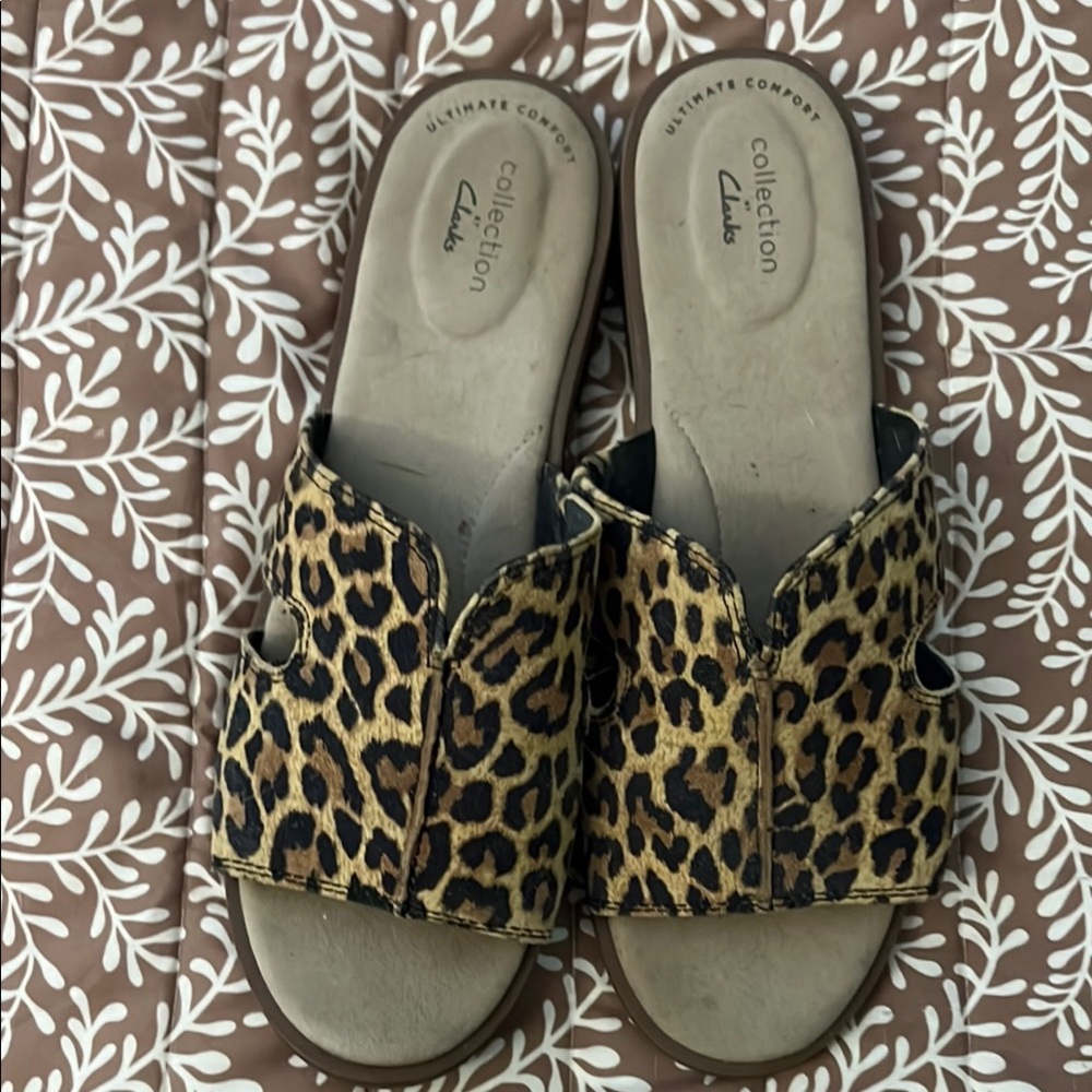 Clarks Animal Print Slide Sandals